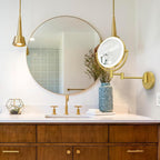 Gold Wall Mounted Makeup Mirror with Light and Magnification 10X, 2 Sided with 3 Color Led Dimmable, 360 Swivel Extension Shaving for Bathroom Hard Wired