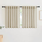 RYB HOME Semi Sheer Curtains Linen Texture Translucent Privacy Small Drapes Sunlight Filter Small Window Panels for Farmhouse Bunk Bed, Kitchen, Dining, Villa, W 52 x L 36 inch, 2 Pcs, Beige