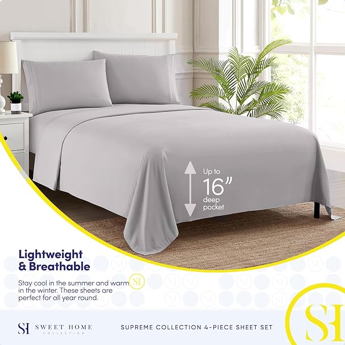 Twin Sheets - Breathable Luxury Sheets with Full Elastic & Secure Corner Straps Built In - 1800 Supreme Collection Extra Soft Deep Pocket Bedding Set, Sheet Set, Twin, Silver