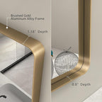 50x40 Inch Gold Bathroom Mirror, Rounded Rectangle Gold Frame Mirror, Brushed Gold Brass Bathroom Vanity Mirror Wall-Mounted, Anti-Rust, Hangs Horizontally or Vertically