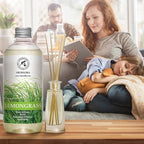 Lemongrass Reed Diffuser Refill, Natural Essential Lemongrass Oil 17 Fl Oz - Fresh & Long Lasting Fragrance - Reed Diffuser Oil Refill for Aromatherapy - Home - Office - Restaurant