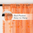 MYSKY HOME Pom Pom Orange Sheer Curtains for Living Room Bedroom Light Filtering Semi-Sheer Curtains for Nursery Girls Kids Room Boho Rod Pocket Voile Draperies Orange 52 x 108 inch 2 Panels