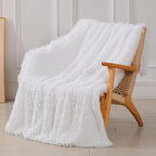 Tuddrom Decorative Extra Soft Faux Fur Blanket Twin Size 70" x 78",Solid Reversible Fuzzy Long Hair Shaggy Blanket,Fluffy Plush Fleece Comfy Microfiber Throw Blanket for Couch Sofa Bed,Pure White