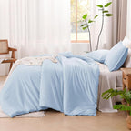 Litanika Comforters Light Blue Queen Size, 3 Pieces Lightweight Solid Bedding Comforter Set, All Season Fluffy Bed Set (90x90In Comforter & 2 Pillowcases)