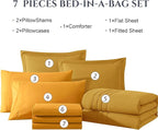Monbix King Size Comforter Set - 7 Pieces Bed in a Bag King, Bright Yellow Bedding Sets with Comforter, All Seasons Down Alternative Comforter Bed Set with Sheets, Pillowcases & Shams