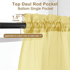 Chyhomenyc Yellow Sheer Curtains 45 Inch Long 2 Panels, Light Filtering Rod Pocket Voile Short Curtains Drapes for Living Room Bedroom Small Windows, 42Wx45L Inches