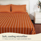 LuxClub 4 PC Sheet Set Bed Sheets Deep Pockets 16" Wrinkle Free Cooling Machine Washable Hotel Bedding Silky Soft - Striped-Autumn Orange Full