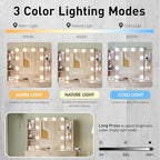 Vabches Vanity Desk with Mirror and Lights,Makeup Vanity Table with Charging Station,2 Drawer Bedroom Dressing Table with 3 Colors Modes Dimming & Cushioned Stool,Natural Oak
