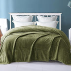 Exclusivo Mezcla Fleece Twin Size Blanket for Bed, 90x66 Inches Soft Cozy Jacquard Flannel Blankets, Lightweight Fuzzy Plush Warm for Winter, Olive Green