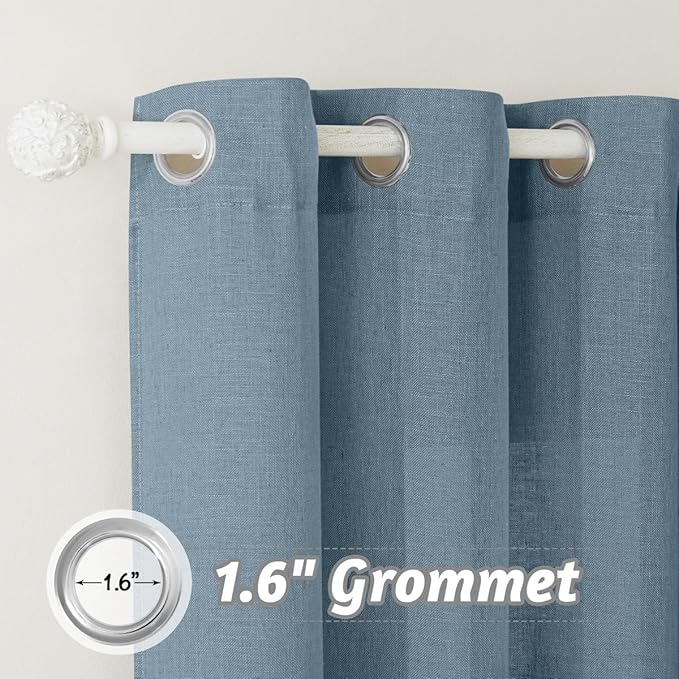 RYB HOME Linen Blended Curtains - Semi Sheer Natural Light Filtering Half Privacy Boho Rustic Style Drapes for Kitchen Sliding Door Large Window, W 60 x L 108 inches, Stone Blue, 1 Panel