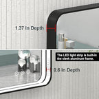 40x28 Inch LED Bathroom Mirror with Lights, Black Metal Framed LED Mirror for Bathroom, 3 Colors and Stepless Dimmable Wall Mounted Lighted Bathroom Vanity Mirror, Anti-Fog, Memory