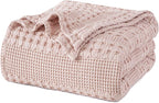 PHF 100% Cotton Waffle Weave Blanket King Size for Bed, Soft Lightweight & Breathable, All-Season Comfort, Luxury Aesthetic Woven Bedding for Home Decor, 108"x90", Pink/Mauve