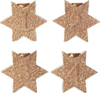 WDS WONDROUS Christmas Candle Holders Set of 4 – Gold Hexagon Snowflake Candlestick Holder, Taper Candle Holders for Christmas Table Centerpieces, Xmas Home Decor