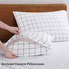 LANE LINEN 100% Organic Cotton Queen Bed Sheet, Fade Resistant Printed Cotton Sheets Low Pill Soft & Comfy Machine Washable Queen Size Deep Pockets Fits Upto 15" - Windowpane