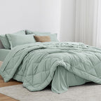 Love's cabin King Size Comforter Set Aqua, 7 Pieces King Bed in a Bag, All Season Bedding Sets with 1 Comforter, 1 Flat Sheet, 1 Fitted Sheet, 2 Pillowcase and 2 Pillow Sham
