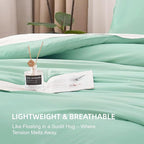 Litanika Comforters Mint Green Queen Size, 3 Pieces Lightweight Solid Bedding Set & Collections, All Season Fluffy Bed Set (90x90In Comforter & 2 Pillowcases)