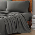 LANE LINEN 100% Organic Cotton 3Pc Bed Sheets Twin Size, Classic Percale Weave, Soft & Comfy Fully Elasticized Naturally Cooling Cotton Sheets, Low Pill Machine wash Twin Sheet Set- Charcoal