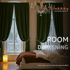 Lazzzy Velvet Blackout Curtains Thermal Insulated Room Window Drapes Super Soft Luxury Curtains for Living Room Bedroom Rod Pocket 2 Panels, Moss, 52" W x 120" L