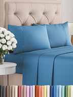 Twin XL Sheet Set 4 Piece - Bed Sheets Twin Size - Soft Hotel Luxury Bedding - Cooling, Comfy & Breathable - 1 Flat & 1 Fitted and 2 Pillowcases with Deep Pockets - Wrinkle and Fade Free - Denim Blue