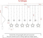 Star Curtain Lights for Bedroom - Plug-in 9ft 138 LED Fairy Twinkle Lights with 12 Star Drops, Connectable Window Lights with Remote 8 Lighting Modes for Indoor Xmas Ramadan Decoration, Multicolored