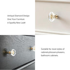 2-Pack Brass Base Crystal Drawer Knobs,Glass Crystal Gold Cabinet Knobs,1-5/16-Inch Hexagon,Kitchen Hardware Pulls, Modern Bathroom Hardware knob