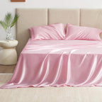 Love's cabin Twin XL Satin Sheet Sets - 3 Piece Pink Silky Bed Sheets with Deep Pockets, Luxury Silk Feel Satin Sheet Set Twin XL (1 Flat Sheet,1 Fitted Sheet,1 Pillow case)
