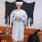 Toulite 4 Pcs Men's Pajama Set Includes Men's Nightshirt Night Sleeping Cap Candle Holder and Candle for Halloween Christmas(X-Large)