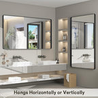 48x36 Inch Black Framed Bathroom Mirror for Wall, Matte Black Metal Wall Mirror, Black Rectangle Vanity Mirror, Tempered Glass, Anti-Rust, Hangs Vertically or Horizontally