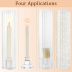 Hurricane Candle Holder Thickened Ribbed Cylinder Covers Taper Candle Sticks Holder Glass Tall Candlesticks Holders Centerpiece for Wedding Dining Table, 4 Pcs