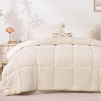Love's cabin King Size Comforter Set Beige, 7 Pieces King Bed in a Bag, All Season Bedding Sets with 1 Comforter, 1 Flat Sheet, 1 Fitted Sheet, 2 Pillowcase and 2 Pillow Sham