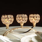 Crystal Tealight Candle Holder Centerpiece Home Decorative Candlestick Holder Elegant Table Centerpiece Home Decor Wedding Party Anniversary (Gold, 3 Arm of 4 Pcs)