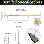 Knurled Cabinet Pulls 12 Pack, 16 Inch Long Cabinet Handles Metal Door Pulls, Kitchen Drawer Pull Knurled Dresser Handles - 10" Hole to Hole, Grey & Gold