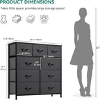 YITAHOME Dresser with 9 Drawers - Fabric Storage Tower, Tall Chest Organizer Unit for Living Room, Entryway with Sturdy Steel Frame, Wooden Top, Black Grey