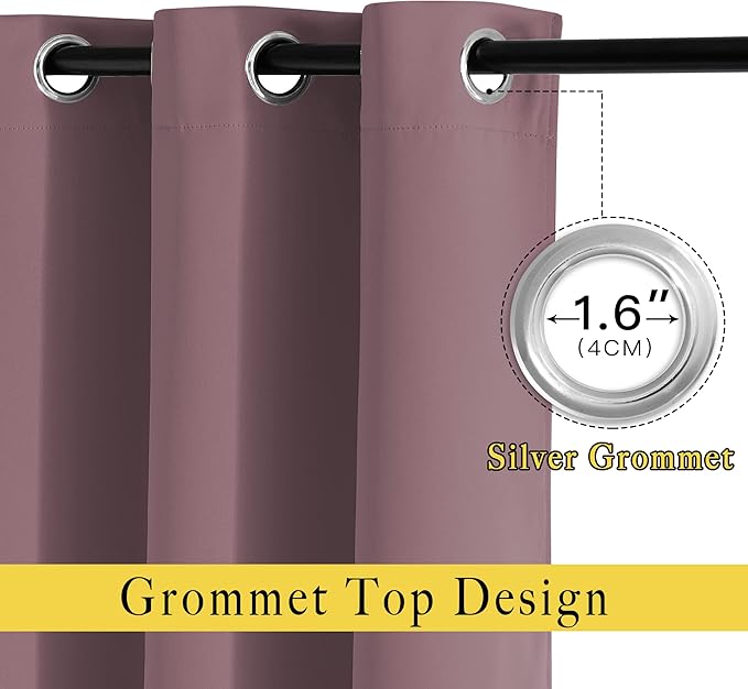 NICETOWN Blackout Curtains Panels for Bedroom - Grommet Room Darkening Noise Reducing Thermal Insulated Solid Privacy Window Treatments for Living Room (2 Panels, W66 x L72, Dry Rose)