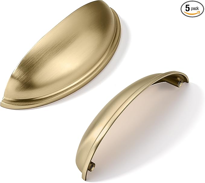 khtumeware 5 Pack 3-3/4" Drawer Pulls Champagne Bronze Cabinet Cup Pulls Kitchen Hardware Cabinet Handles Drawer Handles Knobs 3-3/4 inch Hole Center