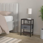 SUPERJARE Nightstand with Charging Station, Bed Side Table with Adjustable Fabric Drawer, Night Stand for Bedroom, 3-Tier Storage End Table, for Living Room - Walnut
