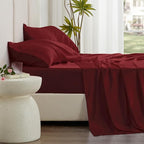 Love's cabin Twin XL Satin Sheet Sets - 3 Piece Burgundy Silky Bed Sheets with Deep Pockets, Luxury Silk Feel Satin Sheet Set Twin XL (1 Flat Sheet,1 Fitted Sheet,1 Pillow case)