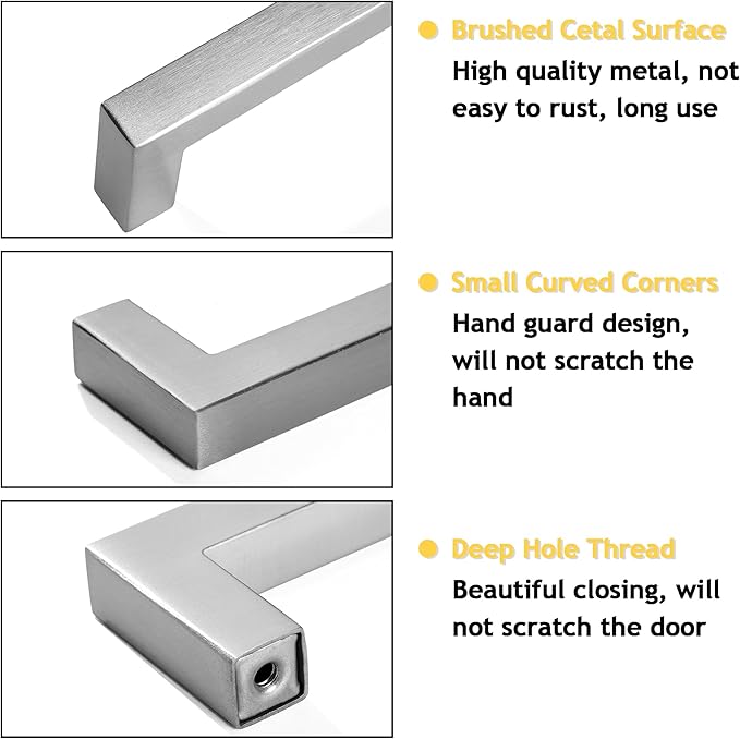 Cabinet Pulls Brushed Nickel Cabinet Handles Square Drawer Pulls, 40 Pack 3 Inch Stainless Steel Kitchen Door Cupboard Cabinet Handles, Cabinet Hardware Drawer Handles, 76mm Hole Centers