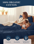 LANE LINEN 100% Organic Cotton Fully Elasticized King Sheet Set, Low Pilling Fade Resistant Machine Washable Naturally Cooling King Bedding Set, Soft & Comfy Cotton Sheets - Navy