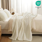 PHF 100% Cotton Waffle Weave Throw Blanket, Soft Lightweight Breathable Cozy Throws for Couch Bed Sofa, Luxury Aesthetic Woven Blanket for Home Decor & Office, 50"x60", Cannoli Cream