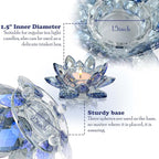 Crystal Lotus Flower Tealight Candle Holders/Glass Tea Light Candlestick Decor Decoration for Christmas Home Wedding Party… (Blue 2pcs)