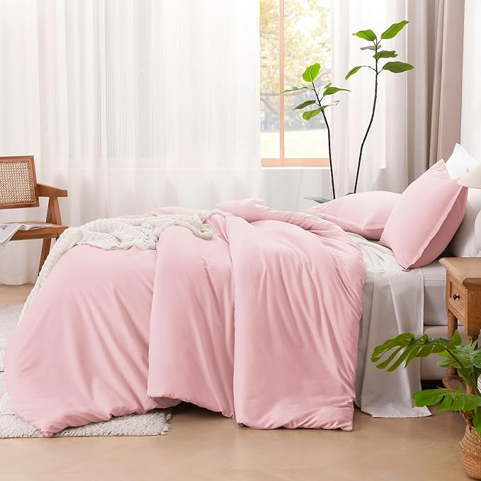Litanika Comforters Pink Super King Plus Size, 3 Pieces Lightweight Solid Bedding Set & Collections, All Season Fluffy Bed Set (128x120In Comforter & 2 Pillowcases)