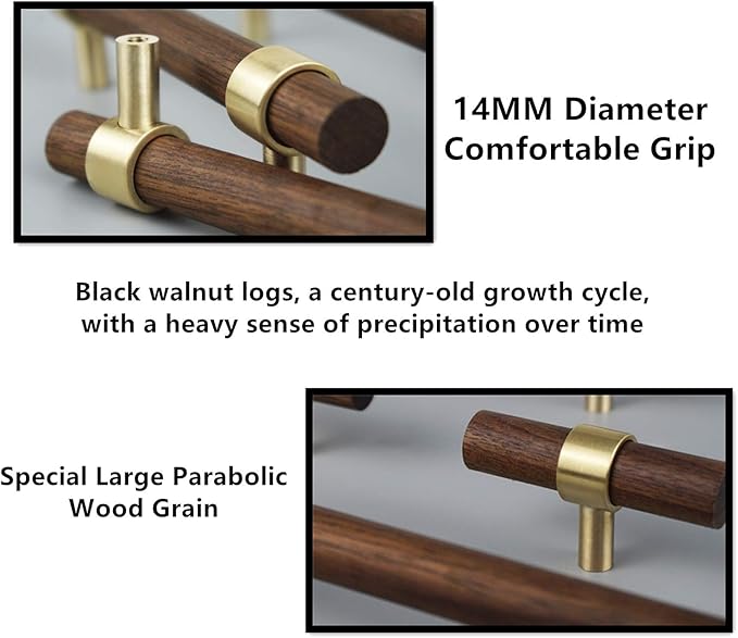 Drawer 11.02"/280mm Pulls Brass Walnut Kitchen Wardrobe Cabinet Hardware Pull Handle Adjustable Hole Distance with Screw, 2Pcs