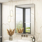 28x36 Inch Brushed Nickel Bathroom Mirror, Brushed Silver Metal Framed Wall Mirror, Rounded Rectangle Bathroom Vanity Mirror, Anti-Rust, Shatterproof (Horizontal/Vertical)