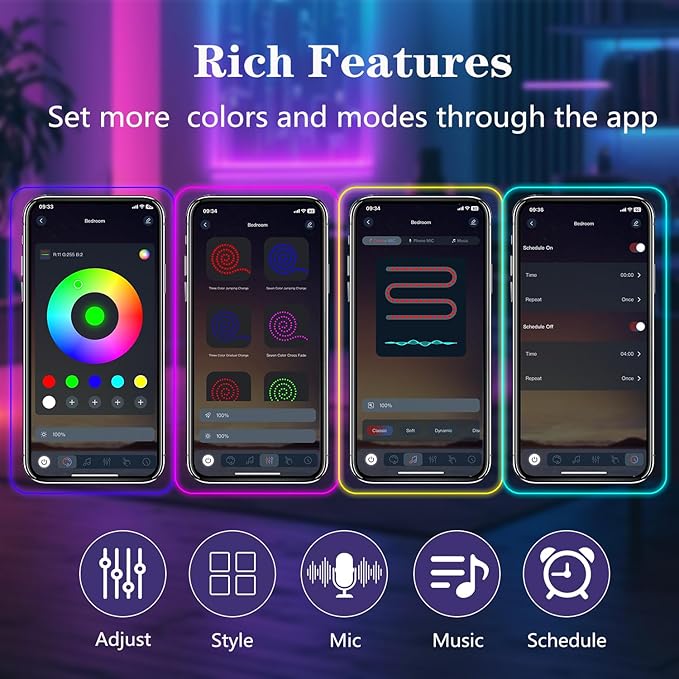 60FT Neon Rope Lights,Flexible Led Light Control with App/Remote,Multiple Modes,IP67 Outdoor Waterproof,Music Sync Strip for Bedroom