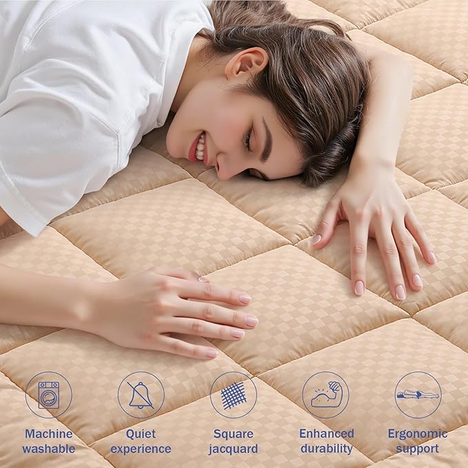 OLANLY Twin Quilted Fitted Mattress Pad – Soft Pillow Top Mattress Topper, Down Alternative Fill, Cooling Comfort Breathable Mattress Cover, Machine Washable Deep Pocket Mattress Protector, Beige