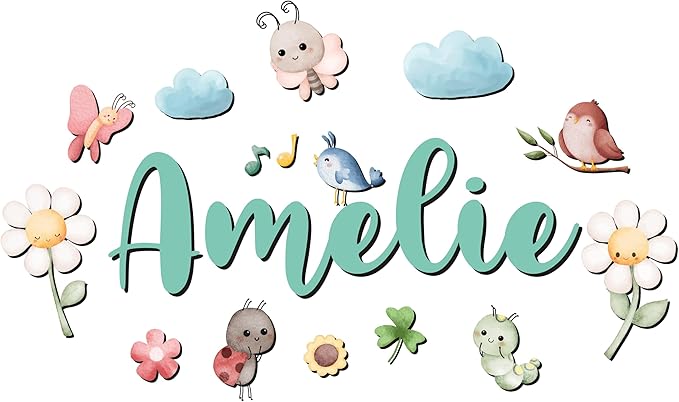 Custom Nursery Name Sign with Themed Decor Kit | Personalized Wooden Wall Art for Baby, Kids Room | Space, Jungle, Circus, Under the Sea, Woodland, Rainbow (40", Fairy Garden)