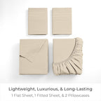 Mellanni Queen Sheets Set - 4 PC Iconic Collection Bedding - Hotel Luxury, Extra Soft, Cooling Bed Sheets - Wrinkle, Fade, Stain Resistant (Queen, Beige)