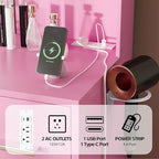 Furmax Vanity Desk with Mirror, LED Lights and Power Outlet Makeup Vanity Table with 7 Drawers and 6 Storage Shelves Dressing Table for Bedroom Dressing Room (Pink)