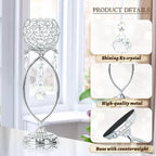 2 Pcs Silver Elegant Metal Crystal Tea Light Candle Holders with Crystal Pendants, Hollow Design - Wedding Table Centerpieces for Anniversary Birthday Party, Home Decor